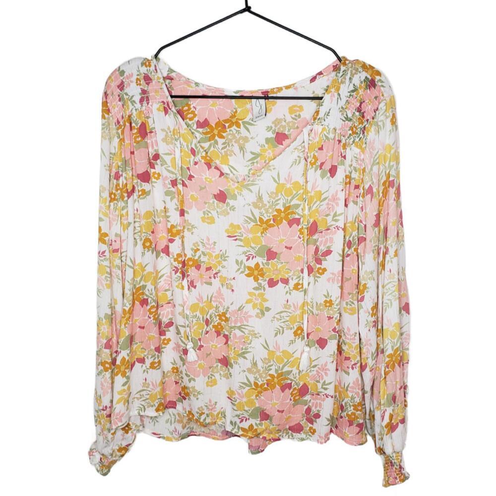 Joie Women's M Floral Pink/Gold Metallic V-neck Blouse Top(1774)